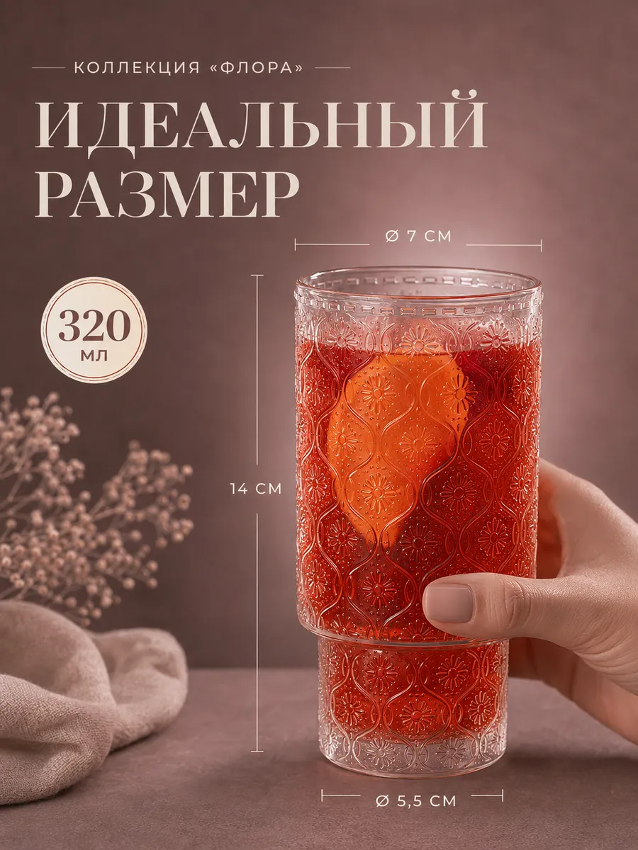 Набор стаканов стеклянных 2 шт 320 мл для сока