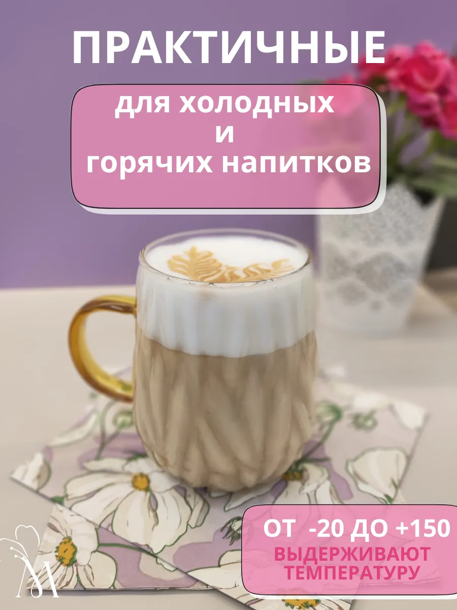 Набор кружки стеклянные для кофе и чая 2 шт