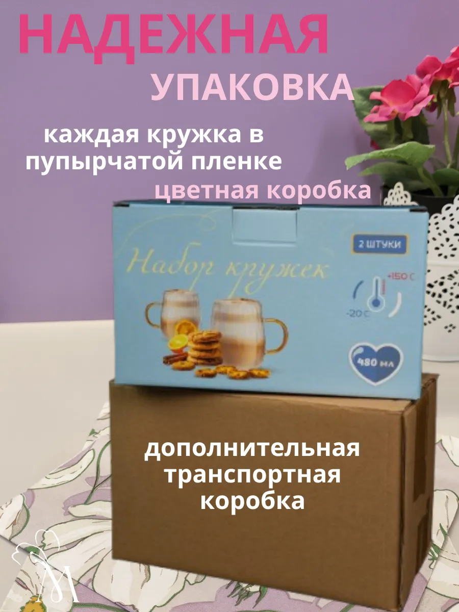 Набор кружки стеклянные для кофе и чая 2 шт